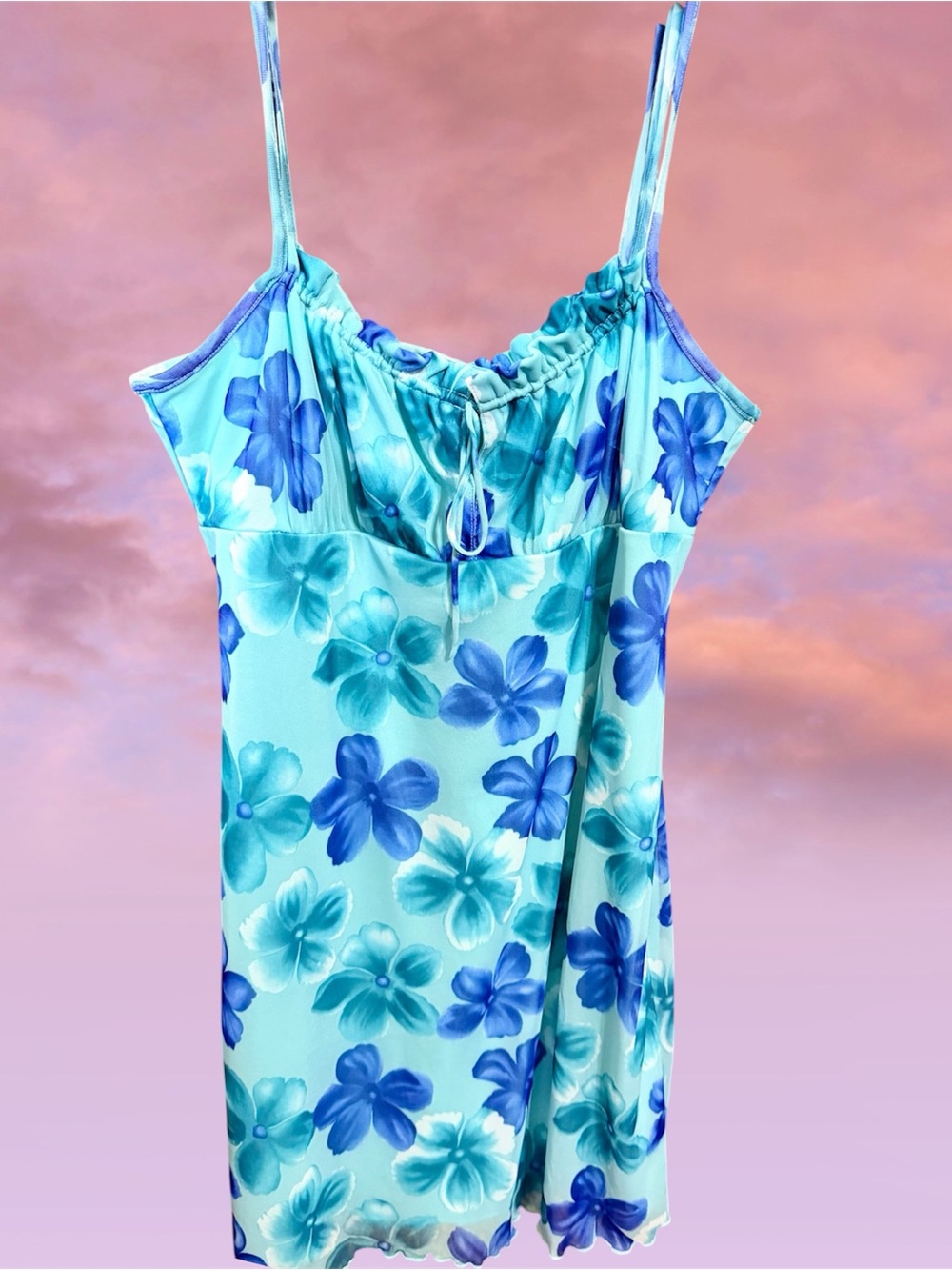 Vintage Y2K Xhilaration Aqua Teal Floral Slip Dress Size XL